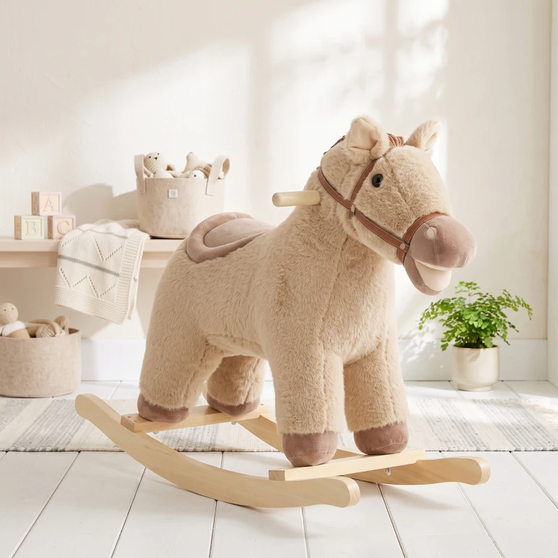 Qaba Baby Rocking Horse for Boys and Girls, Kids Rocking Horse with Realistic Sounds and Anti-Tip limiters