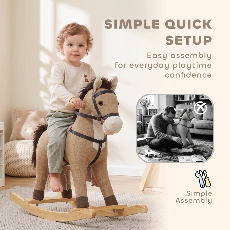 Qaba Rocking Horse, Back and Forth Rocking, Ride on Horse Toy with Sound Effects, for 12-36 Months Toddlers, Dark Brown