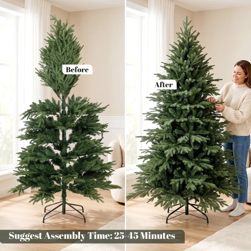 HOMCOM 6ft Artificial Christmas Tree Full Hinged Xmas Tree Metal Base, Green