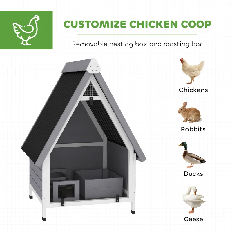 PawHut Chicken Coop for 2 Chickens, Outdoor Wooden Chicken House with Removable Nesting Box & Roosting Bar, Tray, Ramp