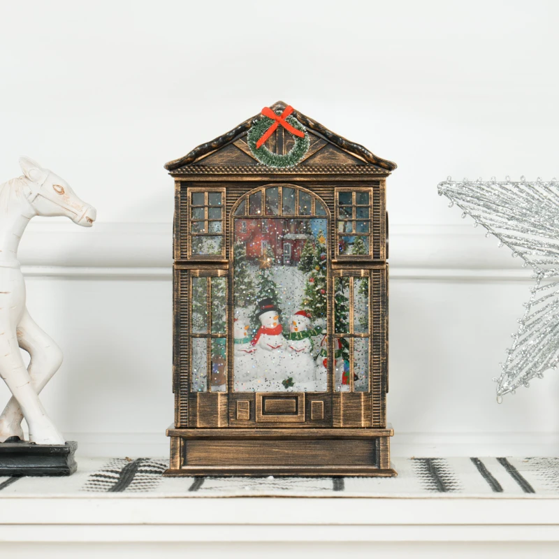 HOMCOM Musical Snow Globe with Lights, Christmas Snow Globe Lantern with Swirling Glitter for Holiday Party Gift, Bronze