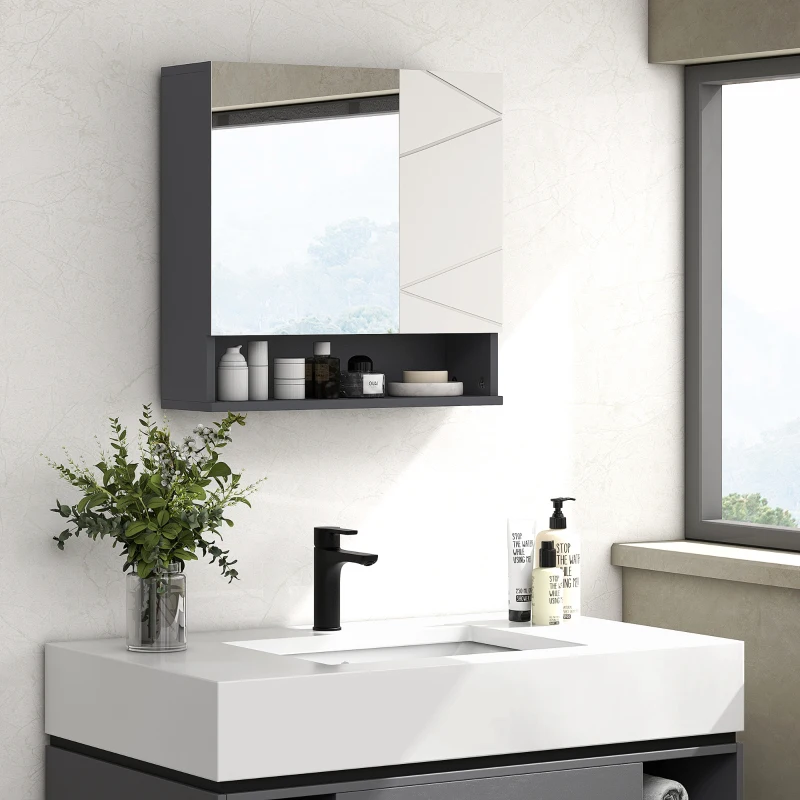 kleankin Medicine Cabinet, Wall Mounted Medicine Cabinet with Mirror with Mirrored Door, Adjustable Shelf and Soft Close Mechanism, Light Grey
