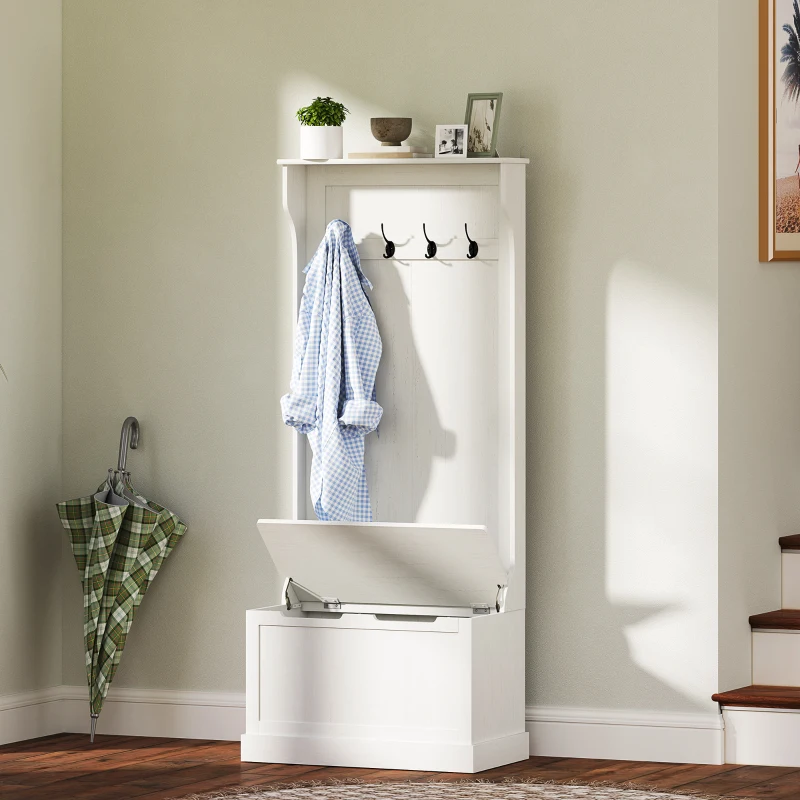 HOMCOM Hall Tree with Coat Rack, Storage, and Sitting Bench, Cream White