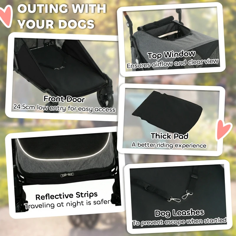 PawHut Dog Stroller for Large Dogs Up to 66 LBS with All-Terrain Spring Suspension, 8-Position Adjustable Handle, Gray