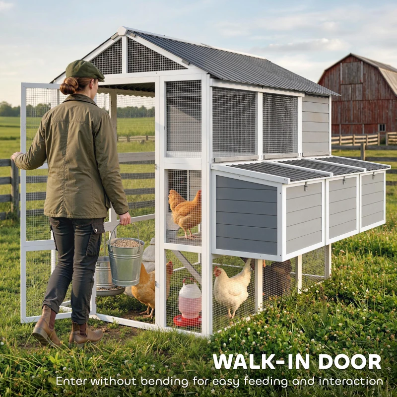 PawHut 77" Large Chicken Coop for 6-8 Chickens, Outdoor Wooden Hen House Poultry Cage with Run, Nesting Boxes, Waterproof Roof
