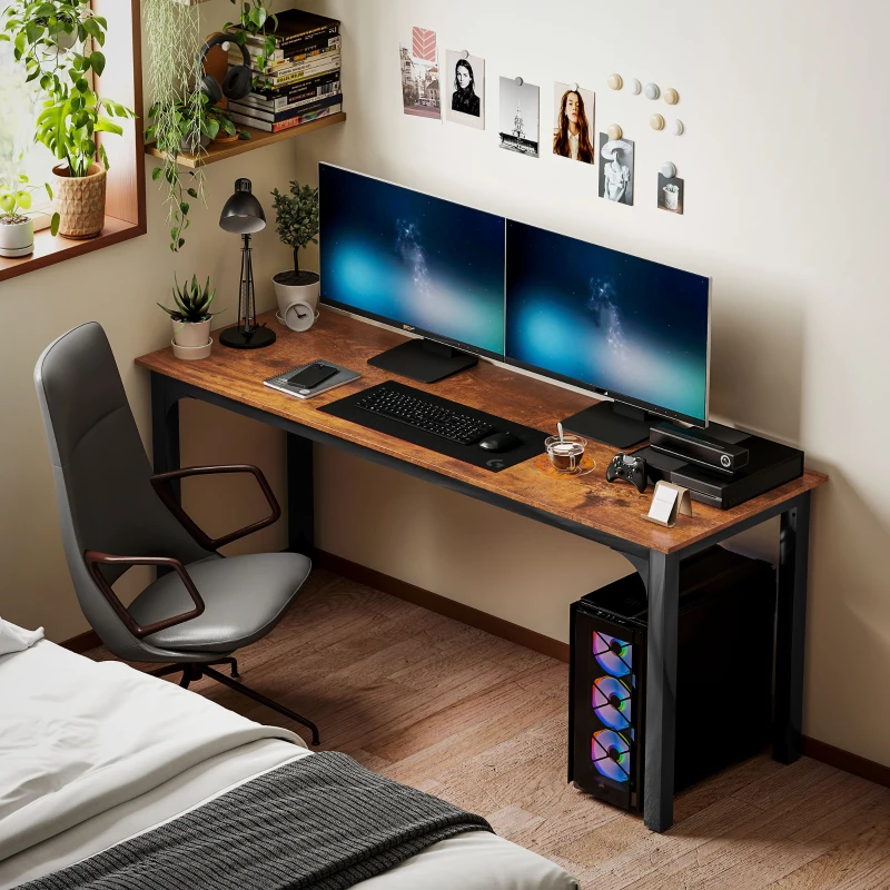 HOMCOM 71" Computer Desk, Desktop Desk with Metal Legs, Rustic Brown