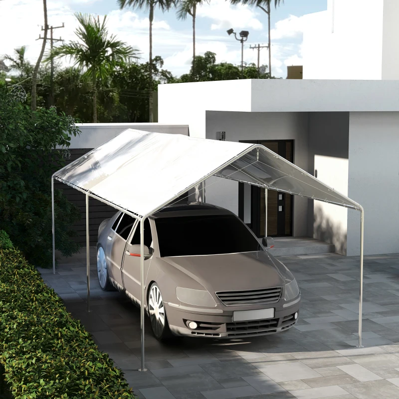 Outsunny 10 x 20ft Carport Roof, UV Resistant Canopy Replacement Cover with Ball Bungee Cords, White