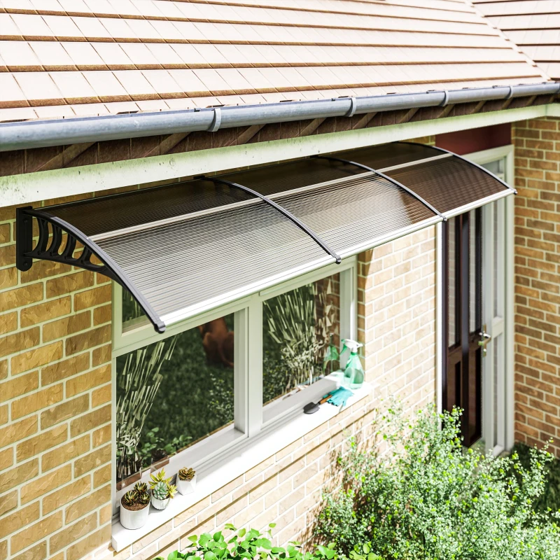 Outsunny Awning Door Canopy, 120" x 40" Polycarbonate Front Door Outdoor Patio Cover for UV Protection, Brown