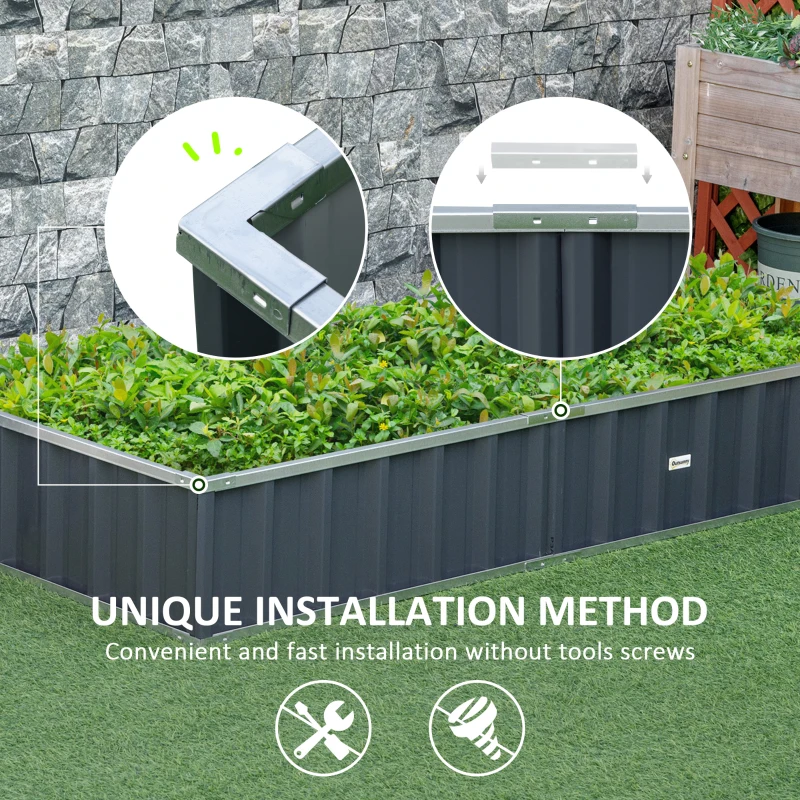 Outsunny 5.7' x 3' x 1' Raised Garden Bed, Galvanized Metal Planter Box for Vegetables Flowers Herbs, Dark Gray