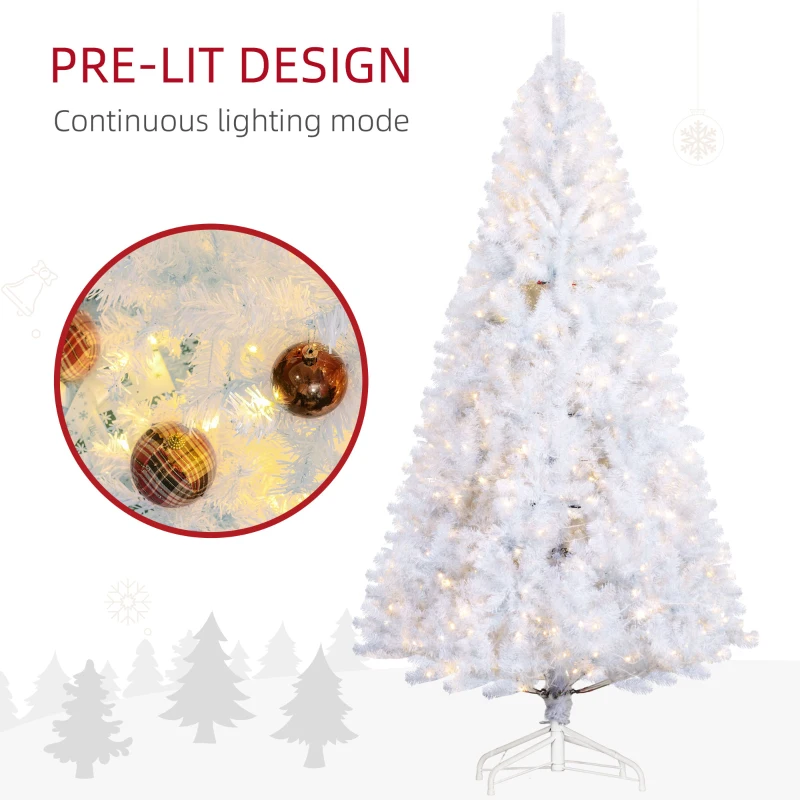 HOMCOM 7.5 FT Tall PreLit Artificial Christmas Tree with Realistic Branches, 500 Warm White LED Lights and 1346 Tips, White