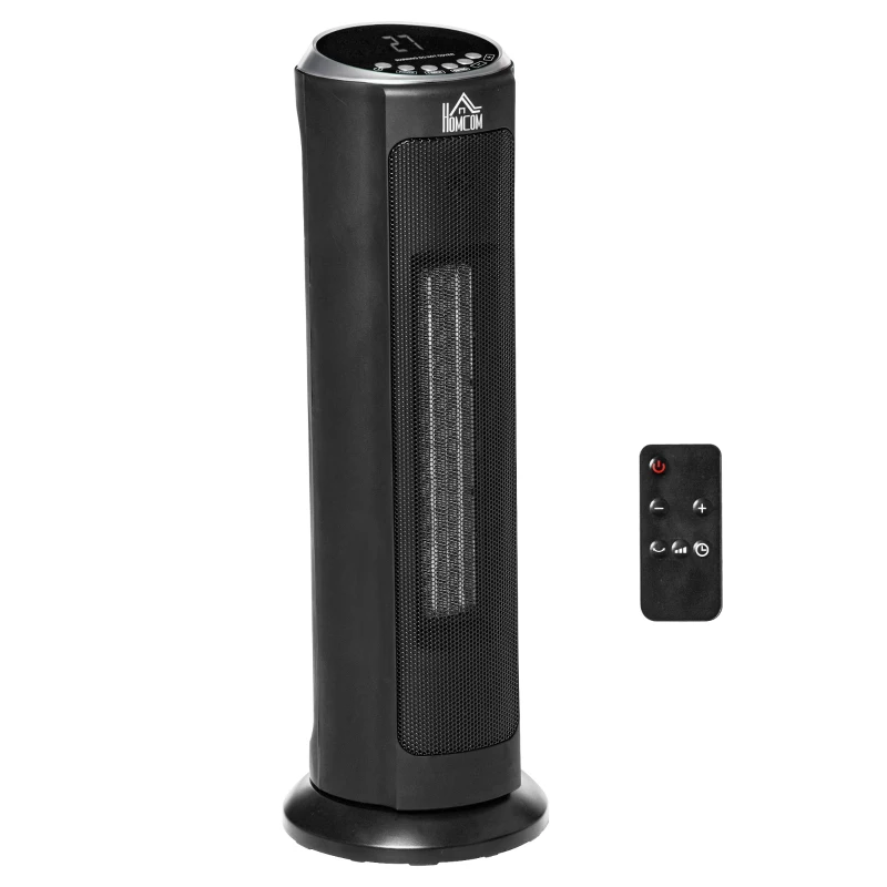 HOMCOM 2-In-1 Portable Electric Tower Heater, Oscillating Space Heater with 12H Timer, Three Heating Modes, 750/1500W, for Indoor Use, Black