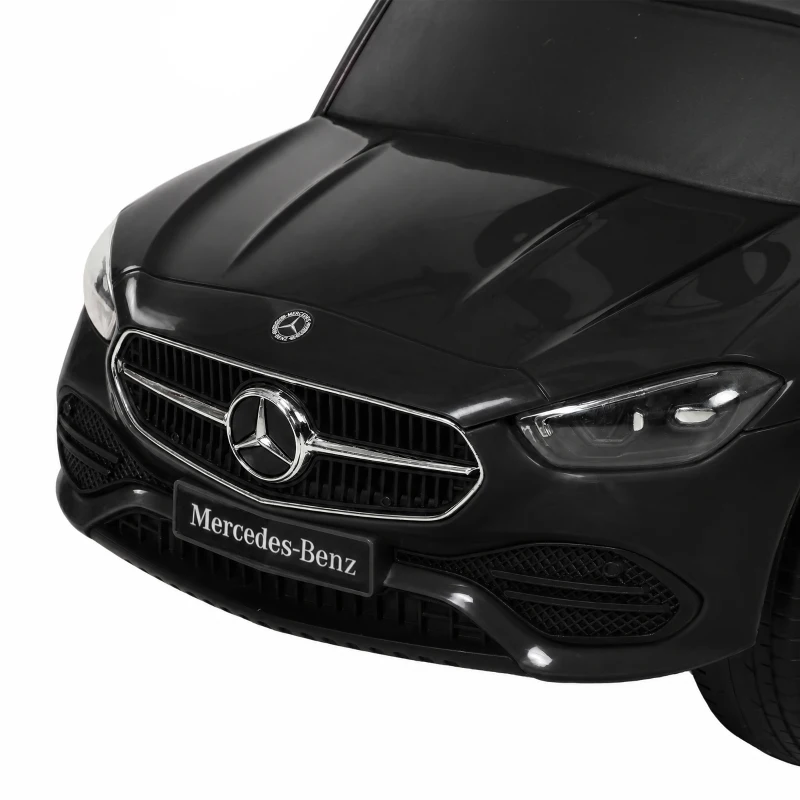 Qaba 3 in 1 Toddler Push Car Licensed Mercedes-Benz with Push Handle, Canopy, Guardrails, Horn, Music for 18-36 Months, Black