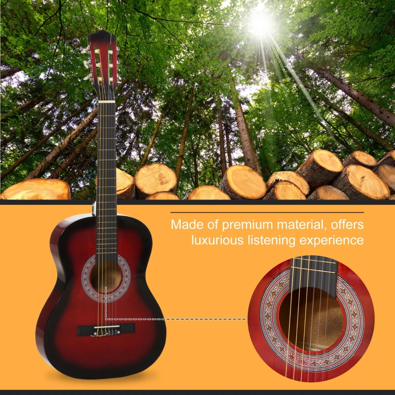 Soozier 36" Kids Acoustic Guitar Set with Easy Strings, Tuner, Picks, and Waterproof Case Included, Beginner Acoustic Guitar for Kids, Portable Acoustic Child Guitar, Wine Red
