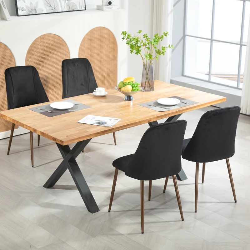 HOMCOM Upholstered Dining Chairs Set of 4, Velvet Accent Chair with Back and Wood-grain Steel Leg for Kitchen, Black