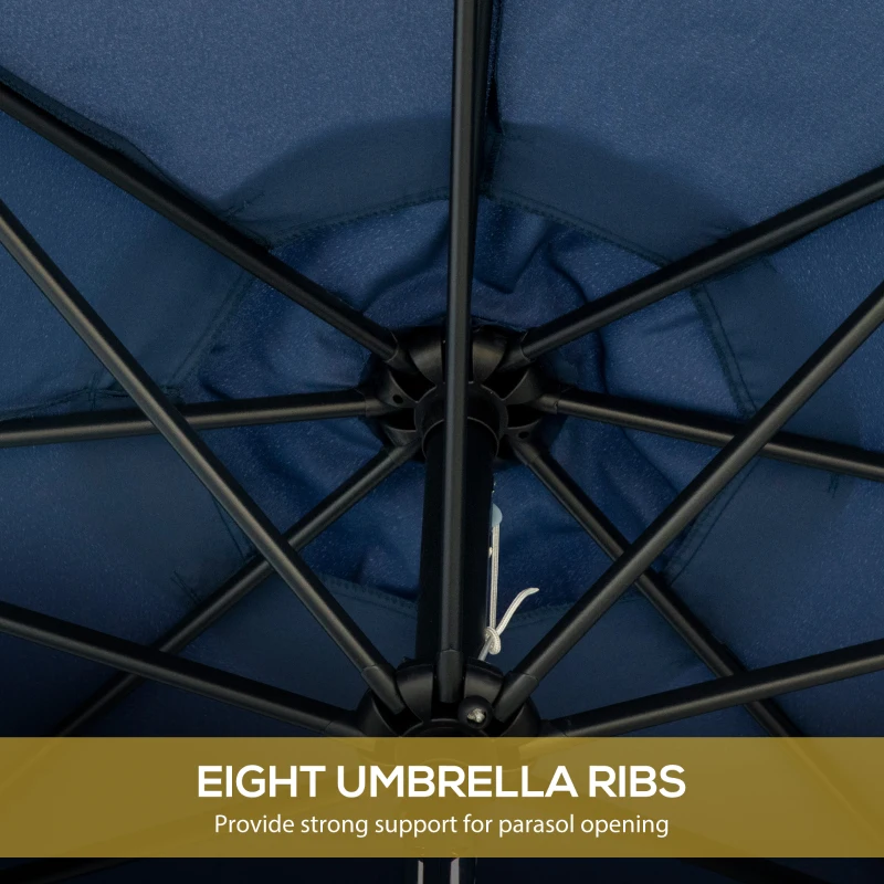 Outsunny 9ft Patio Umbrella Outdoor Table Umbrella w/ Tilt, Crank, Ruffled, 8 Ribs for Garden, Deck, Pool, Dark Blue