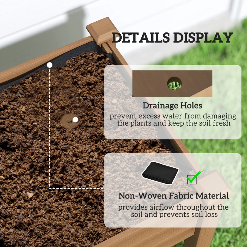 Outsunny Raised Garden Bed with PE Greenhouse Cover Outdoor Elevated Wood Planter Box for Herbs and Vegetables Brown