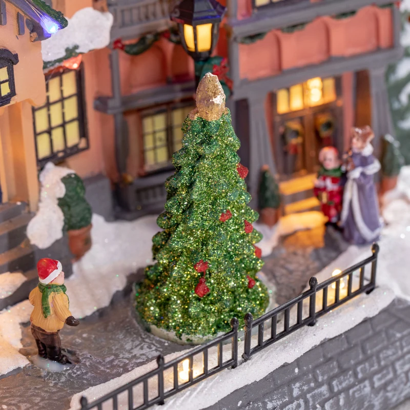 HOMCOM Christmas Village, Santa & Deer Skating Pond Animated Winter Wonderland Set with Multicolored LED Light, Battery Operated Christmas Decoration
