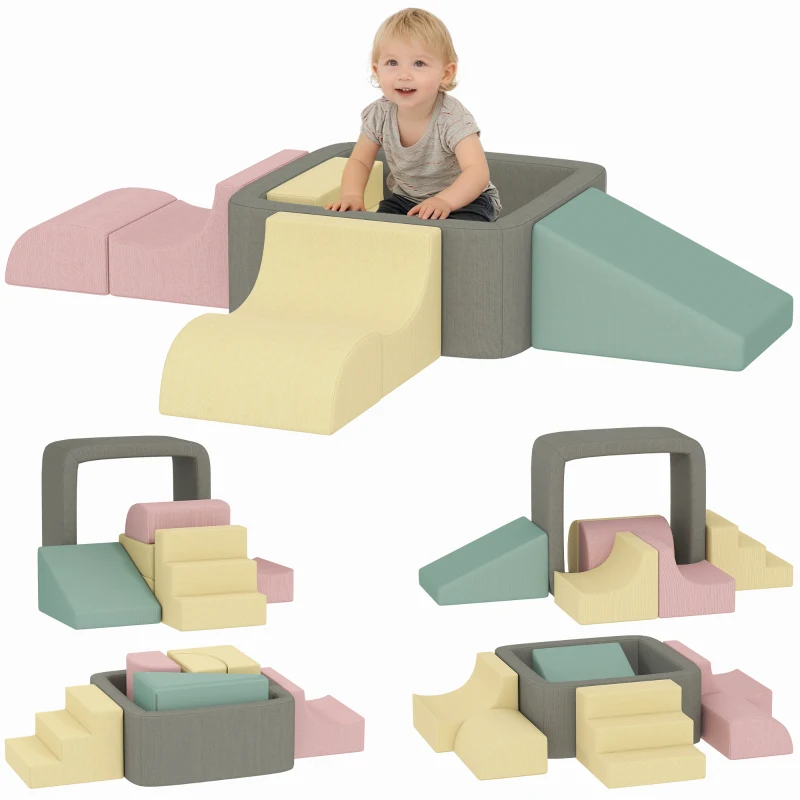 Qaba 7-Piece Modular Foam Baby Climbing Blocks with Corduroy Covers, Indoor Activity Set for 3-6, Multicolor