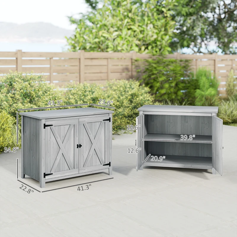Outsunny Wooden Outdoor Storage Cabinet, Garden Shed Potting Shed with Shelf and Double Doors, Light Gray