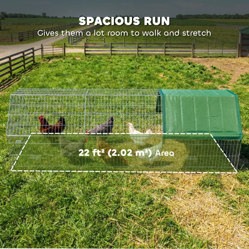 PawHut Metal Chicken Coop with Cover for Backyard Small Animals Duck Rabbit, 106" x 29.5" x 29.5", Green