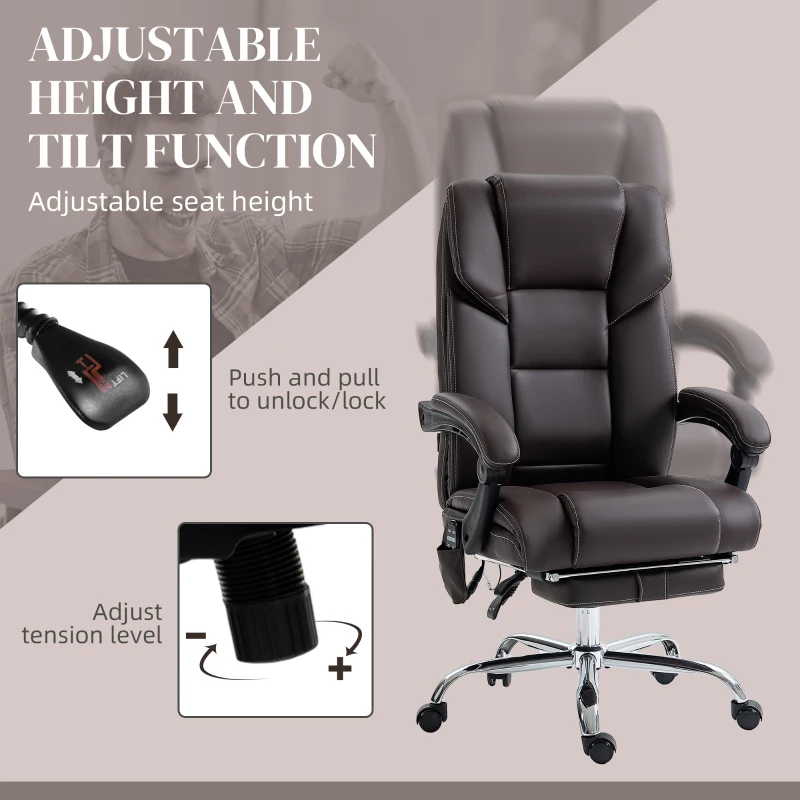 Vinsetto 6 Point Vibration Massage Office Chair with Heat, PU Leather Computer Chair with Adjustable Height Reclining Back, Brown