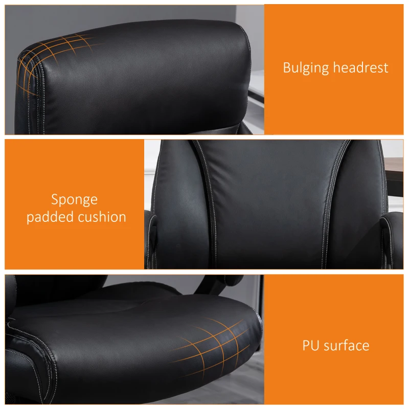 Vinsetto 6 Vibrating Massage Office Chair, Heavy-Duty Ergonomic Desk Chair with 5 Modes, Padded Armrest, Rolling Swivel PU Leather Task Computer Chair for Adults