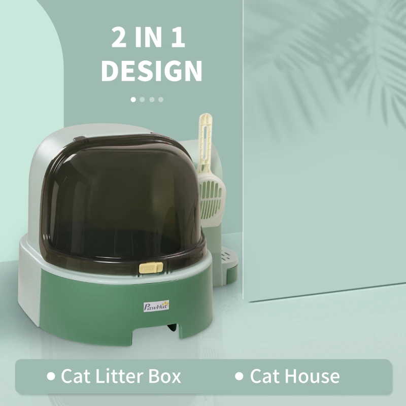 PawHut Cat Litter Box Easy to Clean Open with Scoop, Green