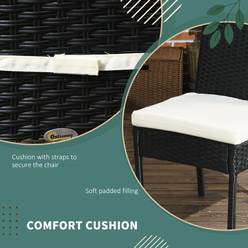 Outsunny 4 PE Rattan Outdoor Dining Chairs with Cushions, Patio Wicker Dining Chairs with Backrest, Black