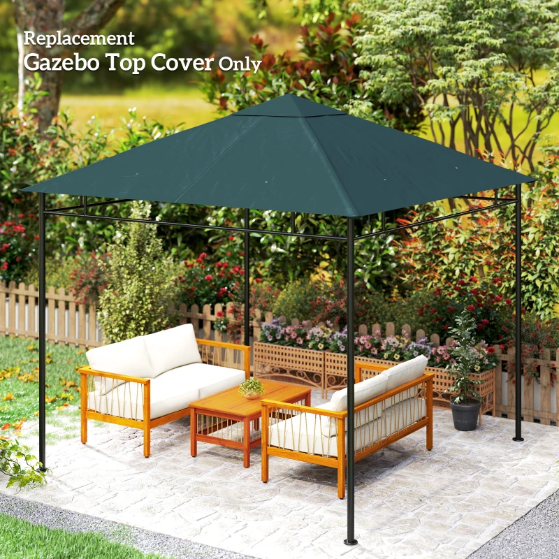 Outsunny 10' x 10' Square Gazebo Canopy Replacement UV Protected Top Cover Sun Shade Charcoal Green