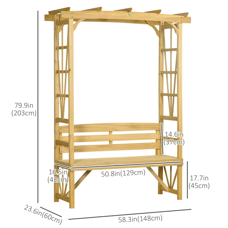 Outsunny Patio Wooden Bench, Outdoor Bench for Vines/Climbing Plants, Light Brown