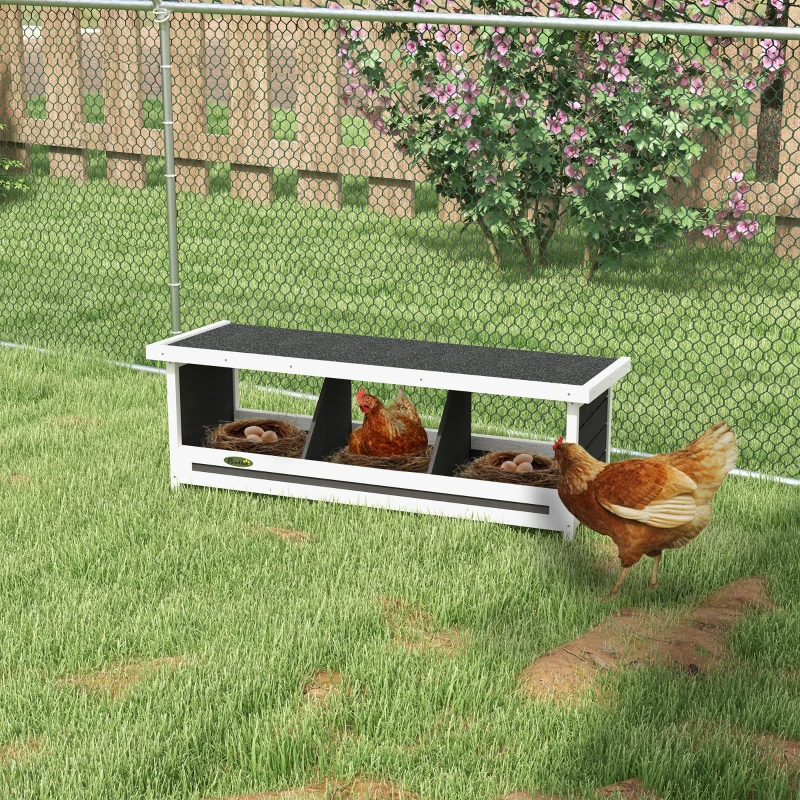 PawHut Wood Nesting Boxes Chicken Coop Accessories for Up to 3 Chickens, with Asphalt Roof, Gray