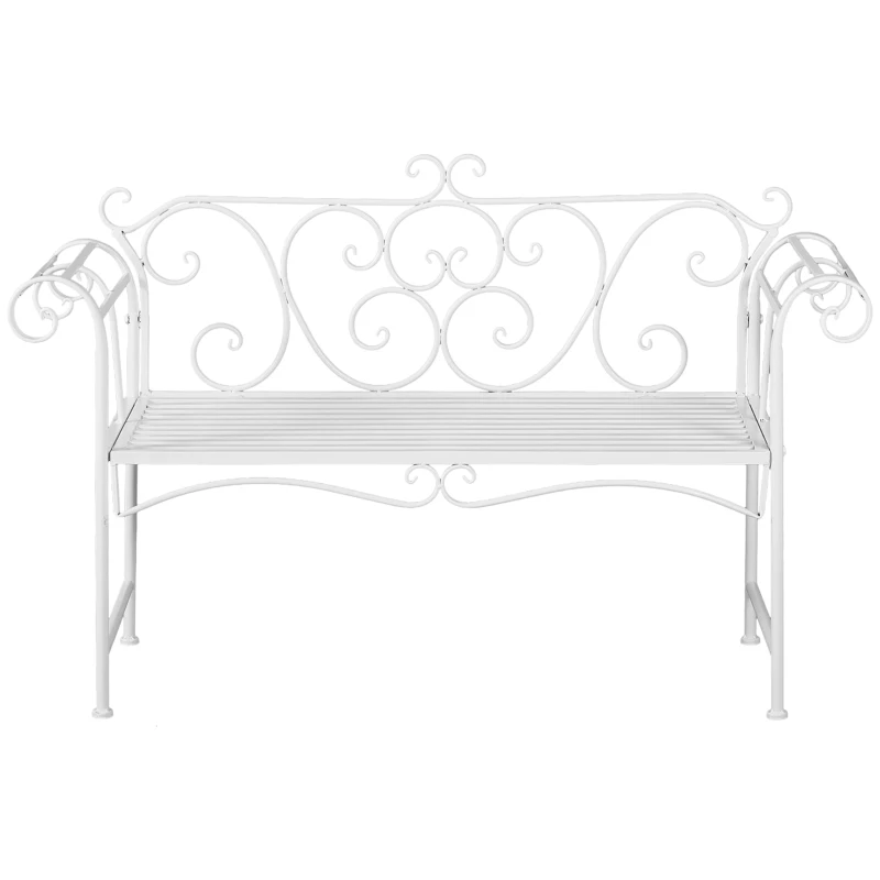 Outsunny 50" 2-Person Metal Garden Bench Outdoor Loveseat Yard Decorative Chair Park Seat Patio Furniture White