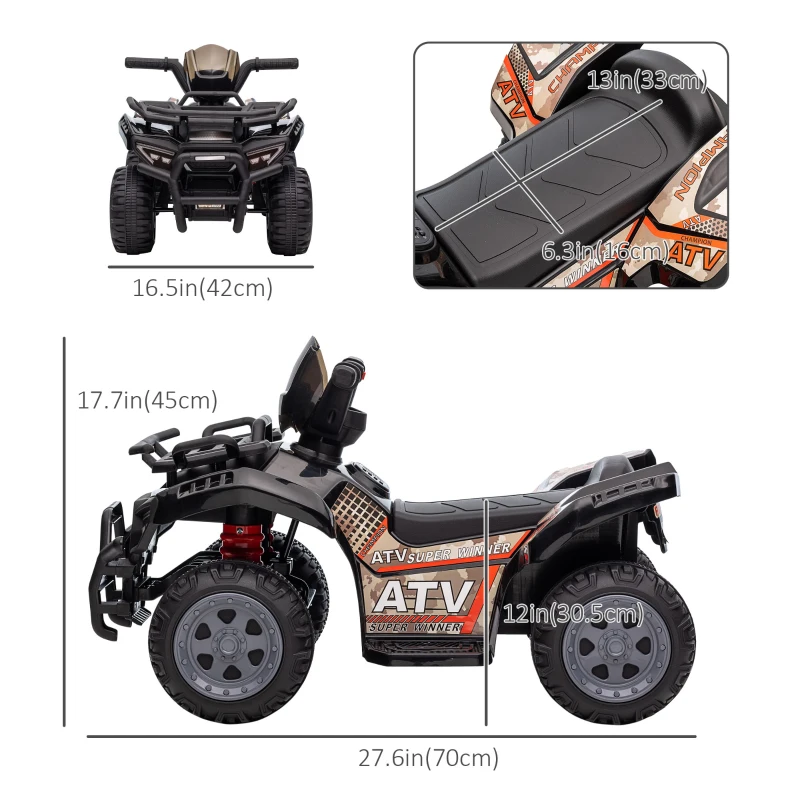 Aosom Kids Ride-on ATV Quad Bike Four Wheeler Car with Music, 6V Battery Powered Motorcycle for 18-36 Months, Black