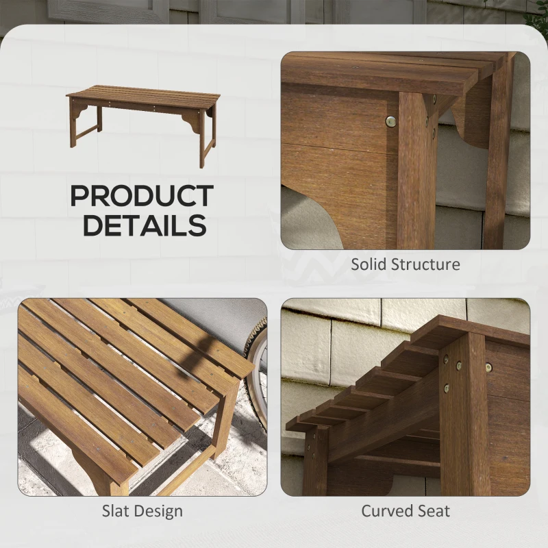 Outsunny Wooden Garden Bench, Patio Double Park Bench with Slatted Seat, Front Porch Backless Bench, Teak