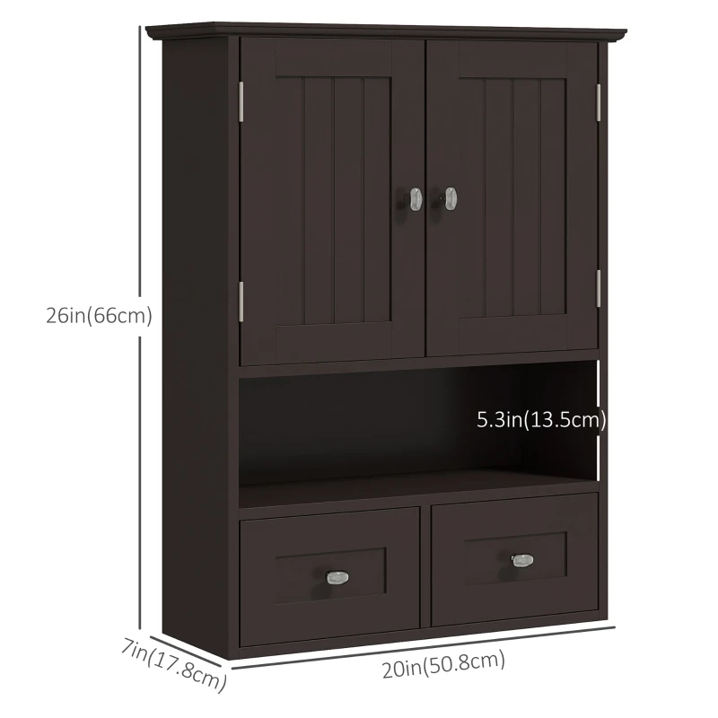 kleankin Medicine Cabinet, Bathroom Wall Cabinet with Shelf and Drawers for Hallway, Living Room, Brown