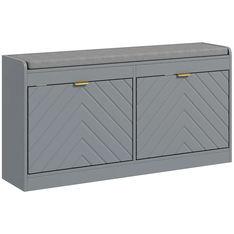 HOMCOM Shoe Storage with Seat, Upholstered Hallway Bench, Shoe Bench with 2 Flip Drawers and 4 Vents for 8 Pairs of Shoes