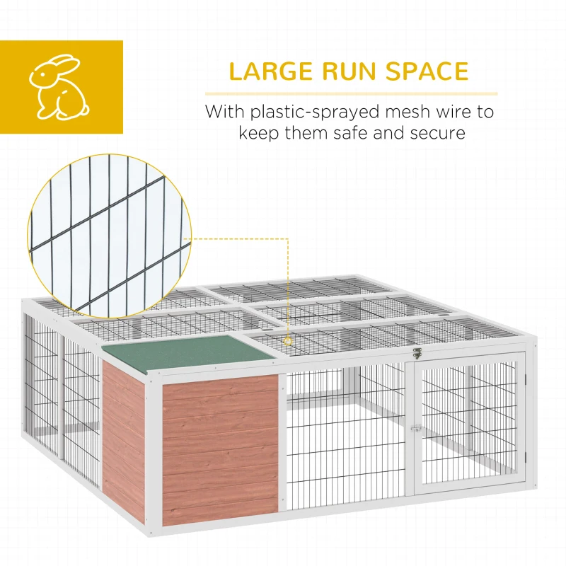 PawHut 64" Outdoor Rabbit Hutch Playpen, Wooden Tortoise House Habitat, Bunny Cage with Run and Enclosed Cover, for Rabbits, Chickens, Ducks, Indoor, Brown