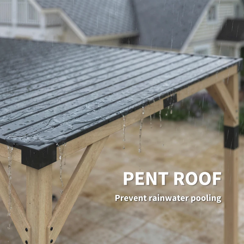 Outsunny 10' x 20' Wooden Gazebo, Hardtop Lean-to Gazebo Pergola with Galvanized Steel Sloped Roof, Light Walnut
