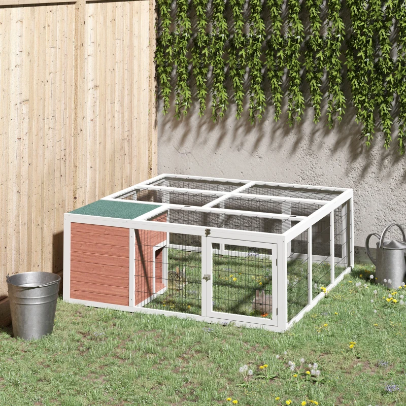 PawHut 64" Outdoor Rabbit Hutch Playpen, Wooden Tortoise House Habitat, Bunny Cage with Run and Enclosed Cover, for Rabbits, Chickens, Ducks, Indoor, Brown