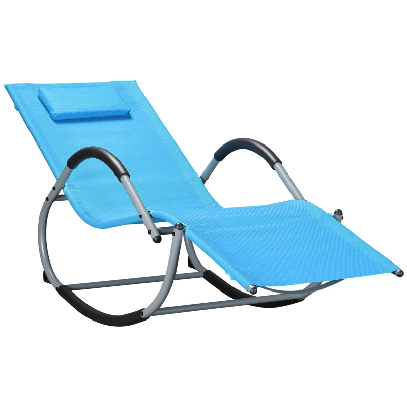 Outsunny Outdoor Rocking Chair, Chaise Lounge Pool Chair for Sun Tanning, Sunbathing Rocker, Armrests & Pillow for Patio, Lawn, Beach, Large, Blue