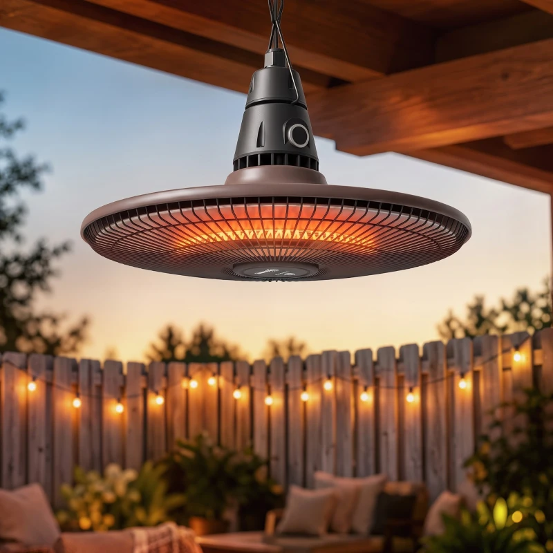Outsunny 1500W Electric Patio Heater, IP65 Hanging Infrared Carbon Fiber Tube Outdoor Heater with Remote Control, Brown