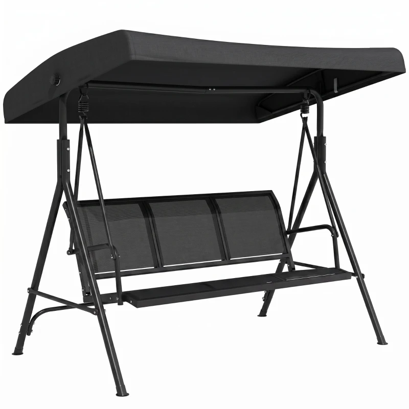 Outsunny 3-Seater Swing Chair Covered Garden Hammock A-Frame Outdoor Porch Glider Sling Seat with Adjustable Canopy Cover, Black
