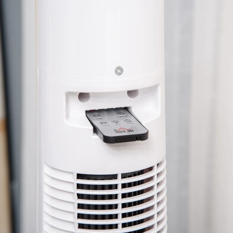 HOMCOM 38 Inch Tower Fan for Bedroom Cooling, 70°Oscillating Fan with 3 Speeds, 12H Timer, and Remote Control, Standing Floor Fan for Home Office, White