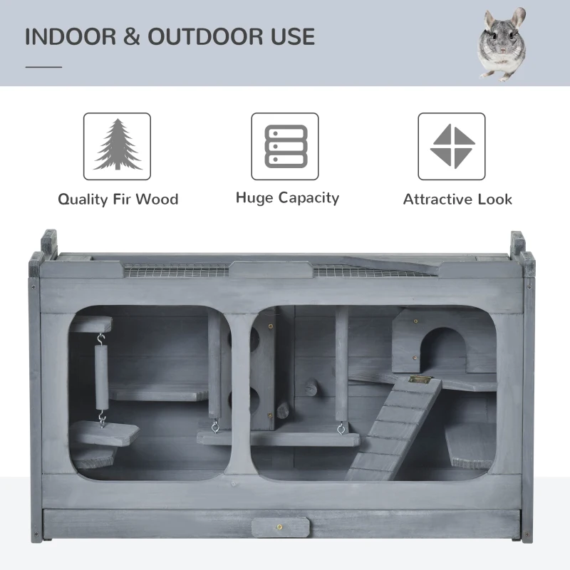 PawHut Wooden Extra Large Hamster Cage with Swings, Small Animal Cage and Habitat with Jumping Platforms, Hamster Habitat, Rats, Mice, Pull-Out Tray