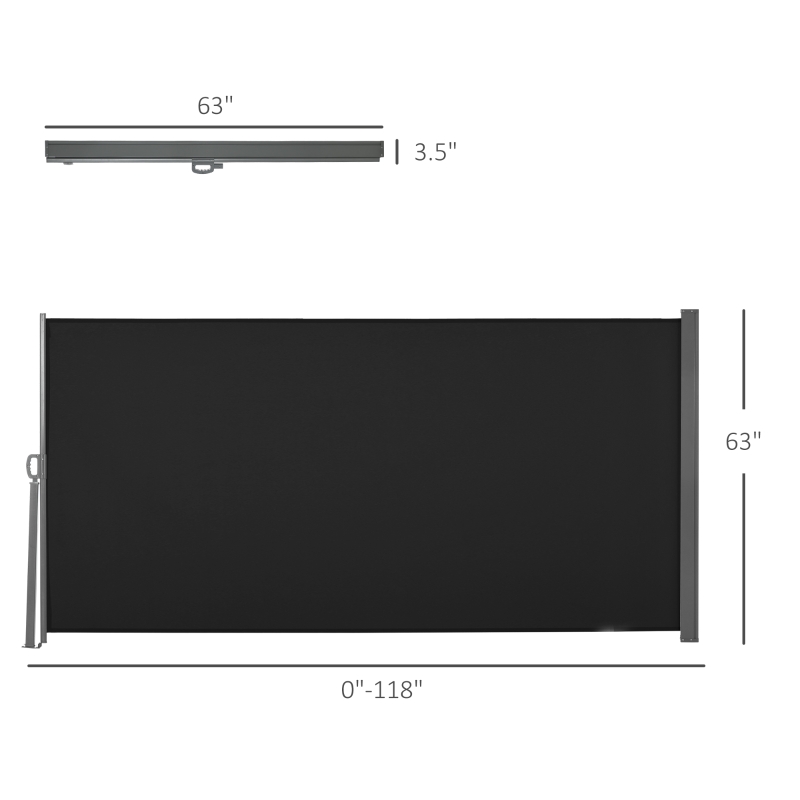 Outsunny 118" x 63" Side Awning, Retractable Privacy Screen & Driveway Guard, Instant Outside Screen, Wall, or Fence, Side Shade and Wind Block for Indoor Outdoor, Garden, Black