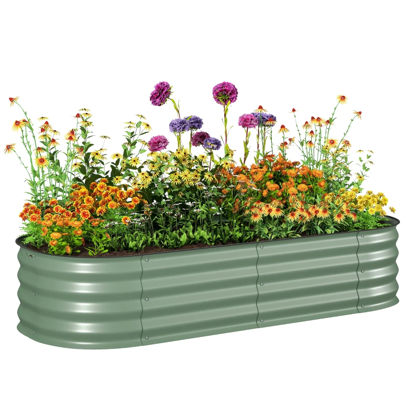 Outsunny 4.9' x 2' x 1' Large Outdoor Planter Box, Galvanized Raised Garden Bed with Metal Plant Stake, Green