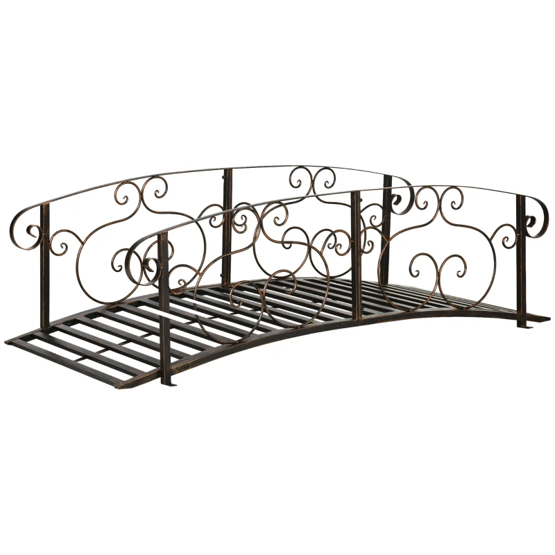 Outsunny 6FT Steel Garden Bridge with Safety Siderails, Decorative Arc Landscaping Bridge for Backyard Creek Stream Pond, Brown