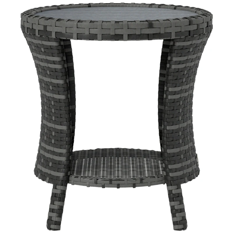 Outsunny 18" Wicker Outdoor Coffee Table, PE Rattan Patio Side Table with 2-Tier Storage, Composite Wood Top, Grey