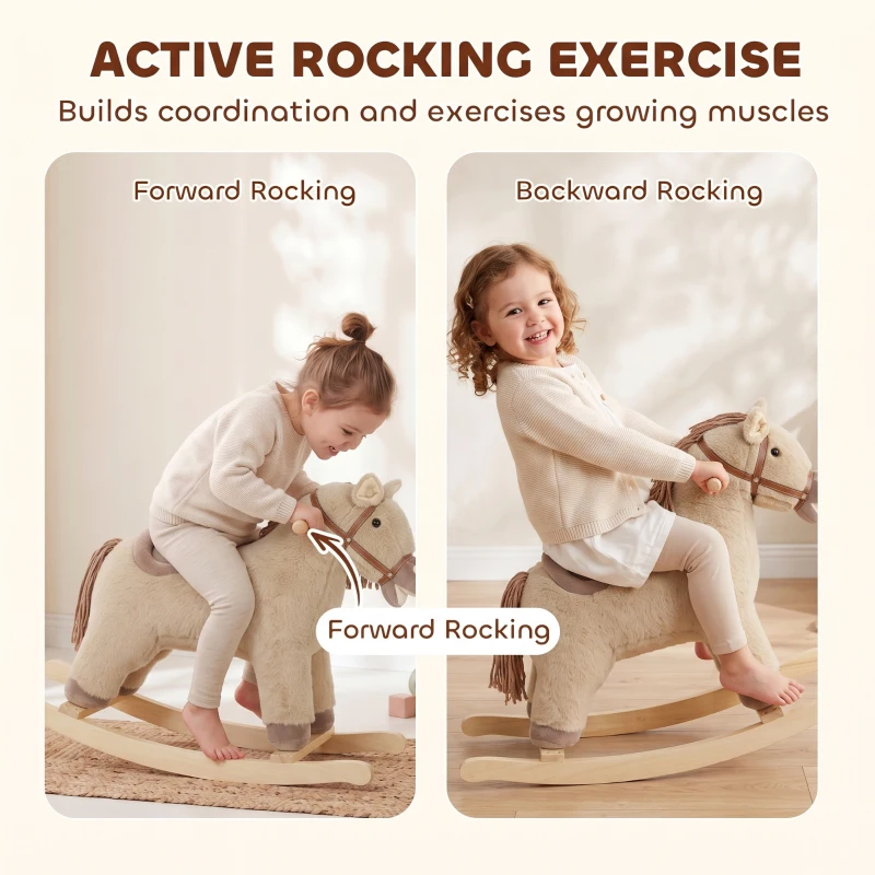 Qaba Baby Rocking Horse for Boys and Girls, Kids Rocking Horse with Realistic Sounds and Anti-Tip limiters