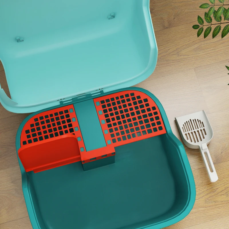 PawHut Cat Litter Box with Scoop, Easy to Clean & Openable Cover, Green